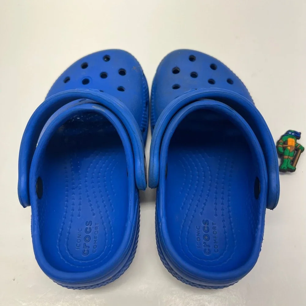 Kids‎ Blue Crocs Clog Shoes 8C Teenage Mutant Ninja Turtle Jibbitz Leonardo